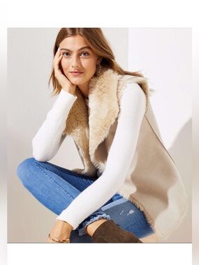 Loft Faux Suede/Fur Vest, Lt Beige, Sz S, So Soft! Like New